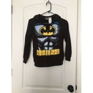 Batman Boys Hoodie Black Graphic Muscles Full Zip Pockets Costume Size 10/12